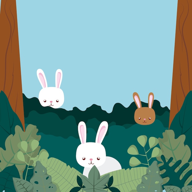 Rabbits at forest cute animal cartoons