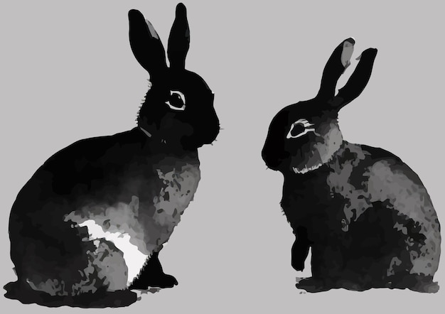 Vector rabbits on grey background