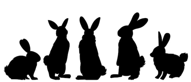 Vector rabbits hares black silhouette isolated vector