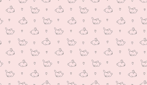 Rabbits and hearts seamless vector lovely pattern