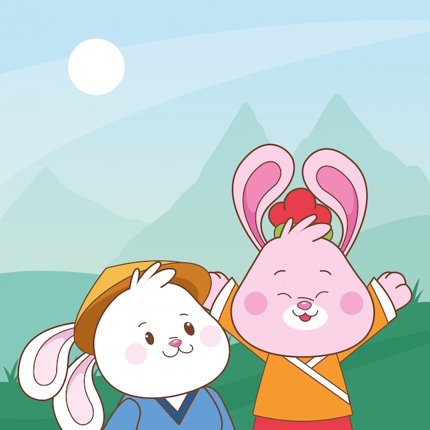 Кролики в середине осеннего фестиваля мультфильмов