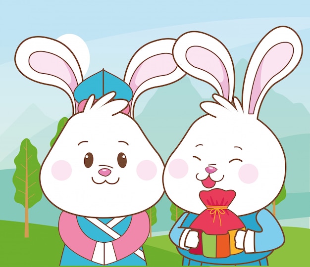 Rabbits in mid autumn festival cartoons