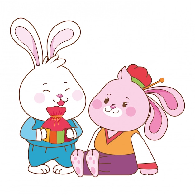 Rabbits in mid autumn festival cartoons