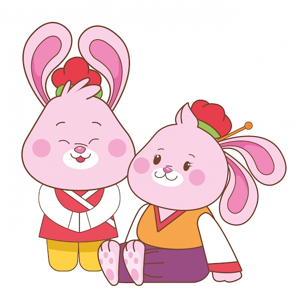 Conigli in cartoni animati di festival di metà autunno