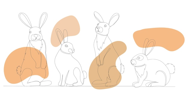 Rabbits one line drawing vector isolated