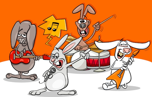 Rabbits rock music band cartoon