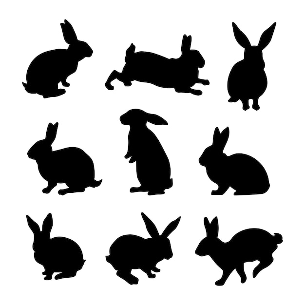 rabbits set isolated vector silhouettes