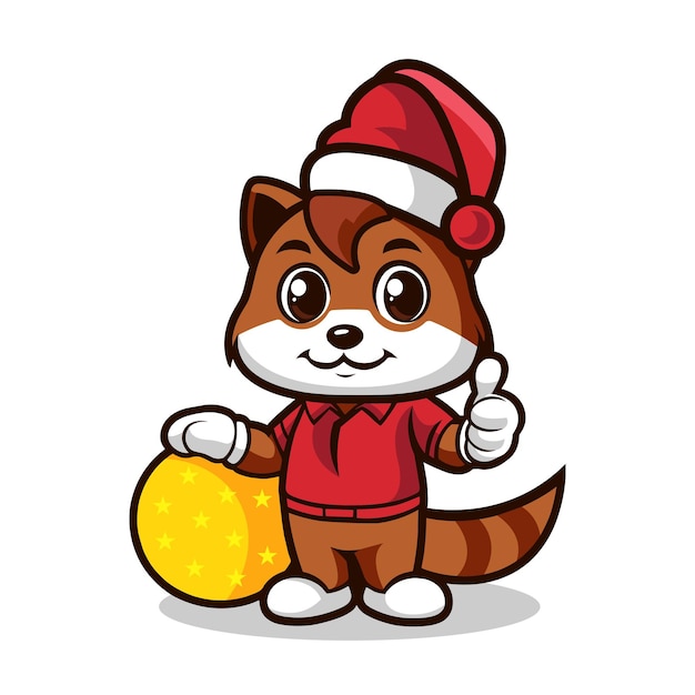 Vector raccon crhistmas hold ball of lamp cartoon cute