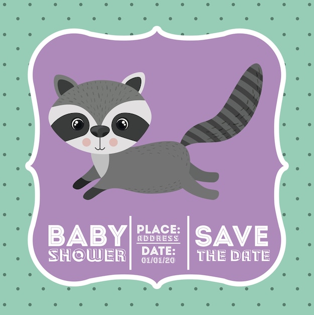 Raccoon animal baby shower card icon