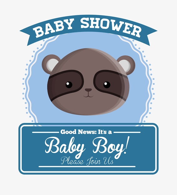 raccoon animal cartoon baby shower card celebration