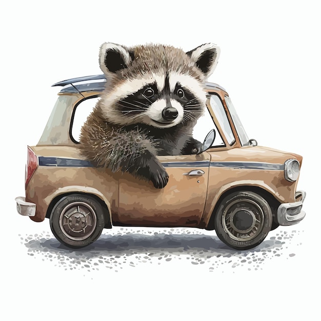 Raccoon in car in 3d style Isolated vector illustration