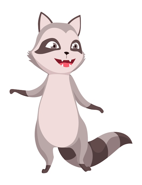 Vector raccoon character emotion funny wild coon pose or cute mammal animal cartoon vector character emoji design isolated on white background