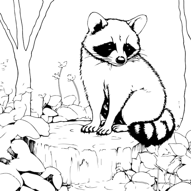 Vector raccoon coloring page