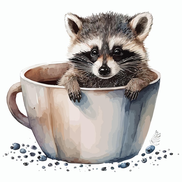 Raccoon in cup in 3d style Isolated vector illustration