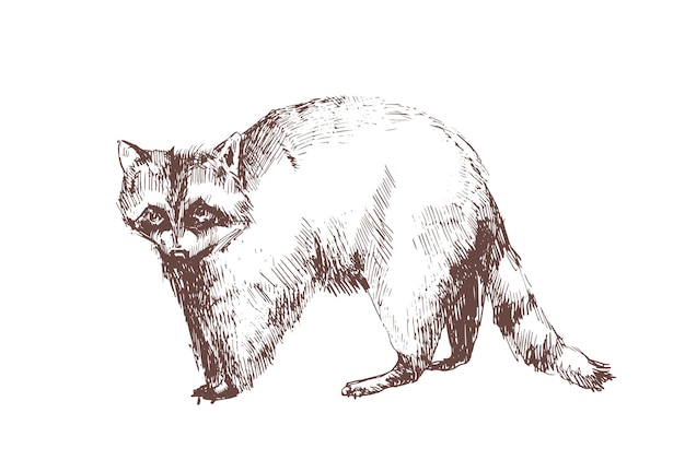 Vector raccoon hand drawn with contour lines on white