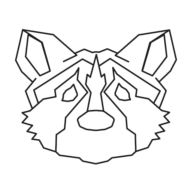 Vector raccoon head in black line drawing vector illustration isolated