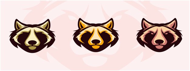 Vector raccoon head logo set.