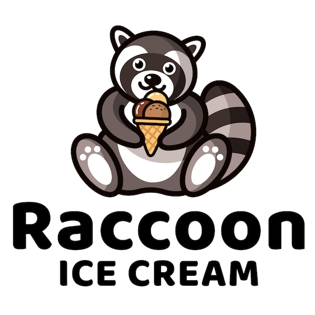 Raccoon ice cream cute logo template
