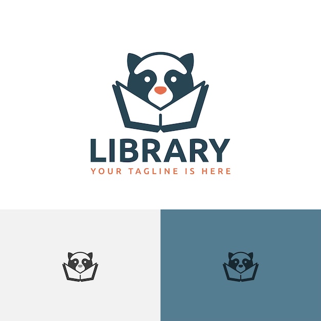 Vettore raccoon library reading school kid bambini logo animale