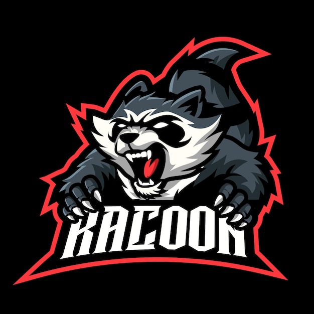 Vector raccoon mascotte logo e sport raccoon mascotte logo gaming