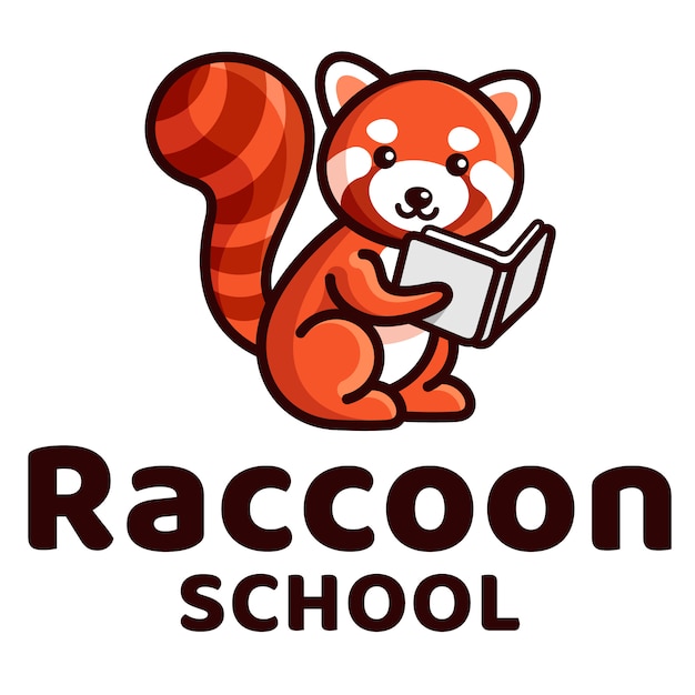 Raccoon School Cute Logo Template