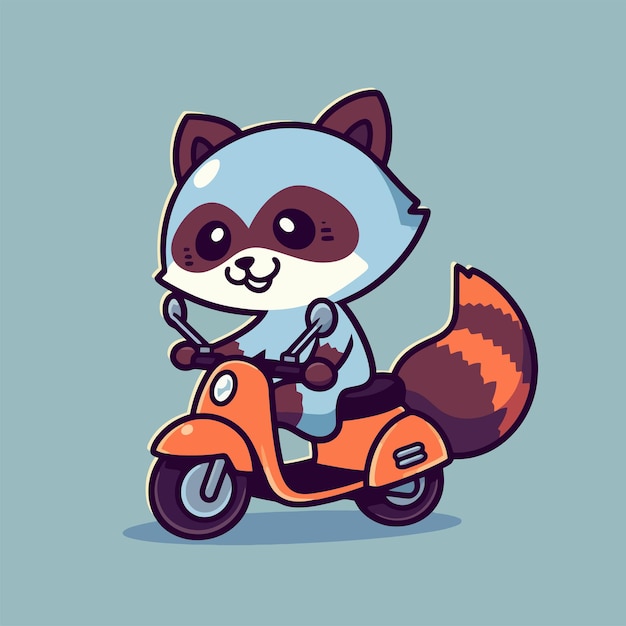 Raccoon on a scooter with a blue background.