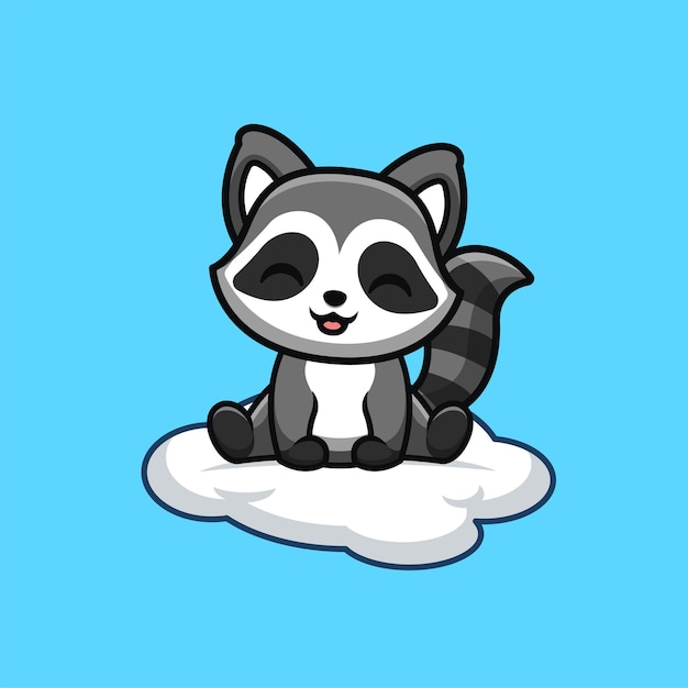 Raccoon sitting on cloud cute creative kawaii cartoon mascot logo