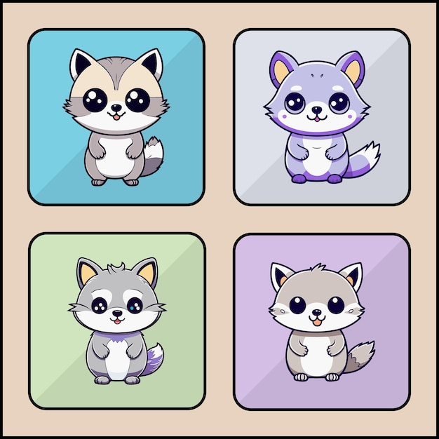 Raccoon vector icoon set