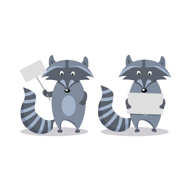 Raccoon with sign. flat vector illustration.