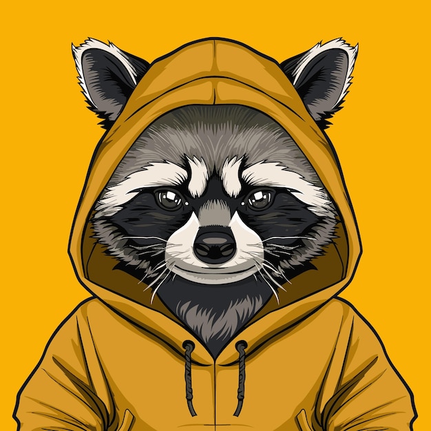 Raccoon in a yellow hooded jacket Vector illustration