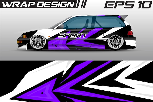 Race auto verpakking ontwerp vector. Abstract grunge grafisch motief race achtergrond kit ontwerp voor prem