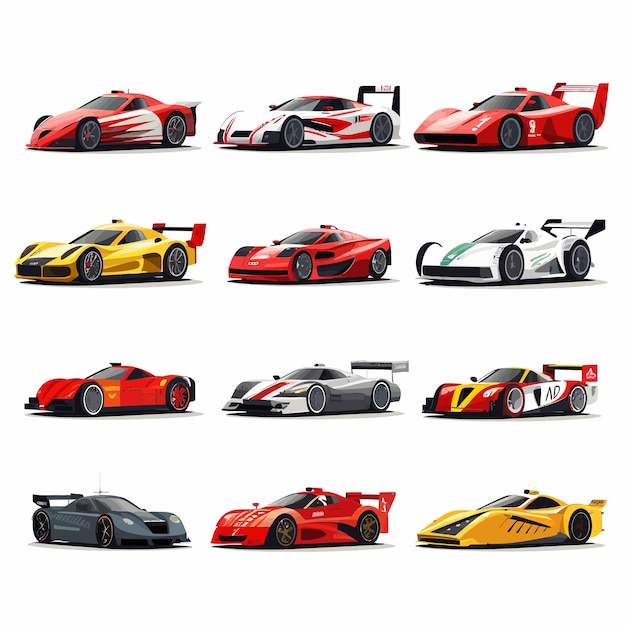 race car speed sport vehicle icons set