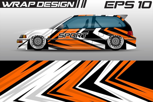 Race car wrapping design vector. Abstract grunge graphic motif racing background kit design for prem