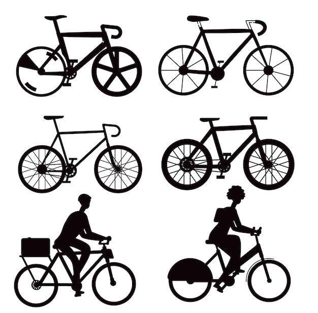 Consegna della corsa retrò moderna bicicletta da montagna veicoli set isolati vector silhouettes