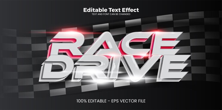 Вектор редактируемый текстовый эффект race drive в современном трендовом стиле