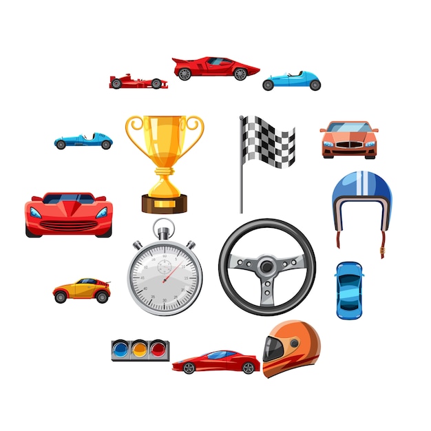 Vector race icons set, cartoon style