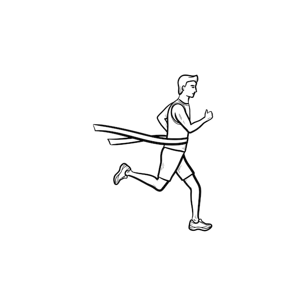 Race leider kruising afwerking tape hand getrokken schets doodle pictogram. racewinnaar, marathonleiderconcept