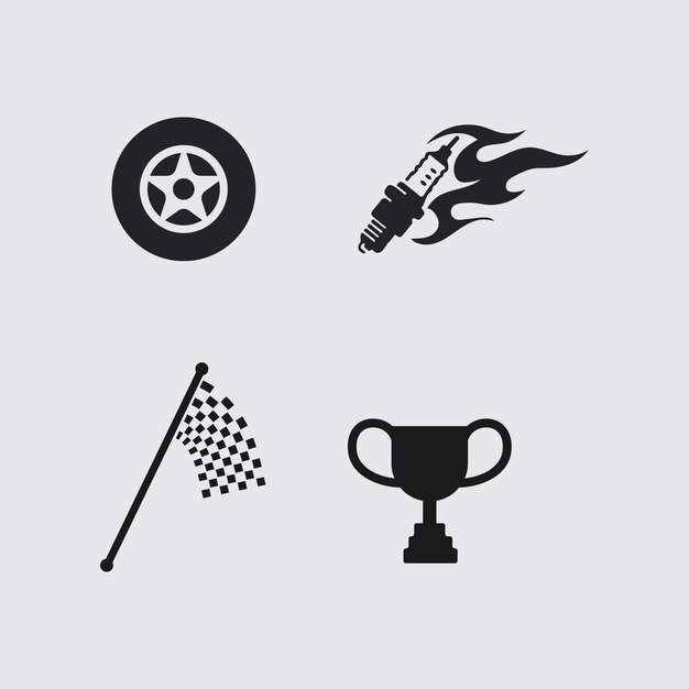Vettore delle icone della gara e della velocità della bandiera della gara illustrazione della progettazione del logo