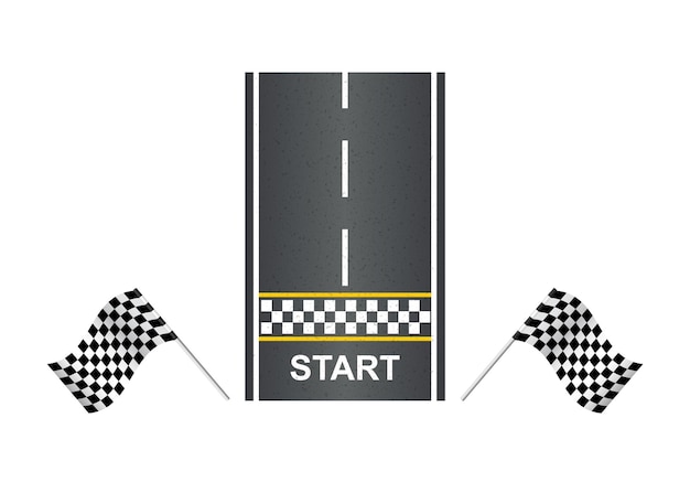 Гоночная трасса с флагами и стартовой линией, вид сверху шаблон оформления дороги в плоском стиле фона гоночная трасса с стартовой линией и флагами план гонки vector kart абстрактный концептуальный графический элемент