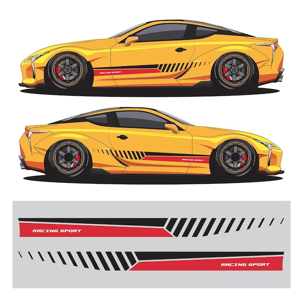 Raceauto wrap ontwerp vector voor raceauto Grafische abstracte streep race achtergrond kit ontwerpen vector_20230213