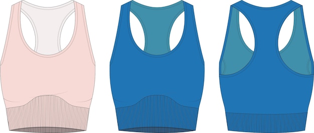 Racer indietro reggiseno sportivo moda tecnica schizzo piatto illustrazione vettoriale