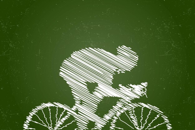 Racer riding racing bike chalk effect vector. chalkboard. a helmeted person driving a bike fast.