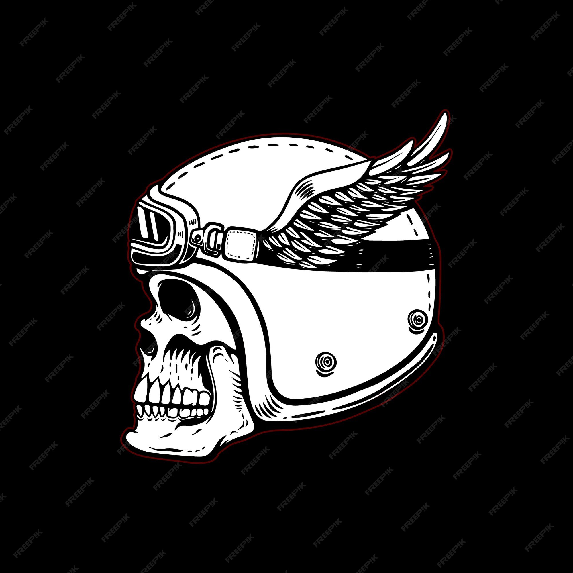 Premium Vector | Racer skull in winged helmet on black background