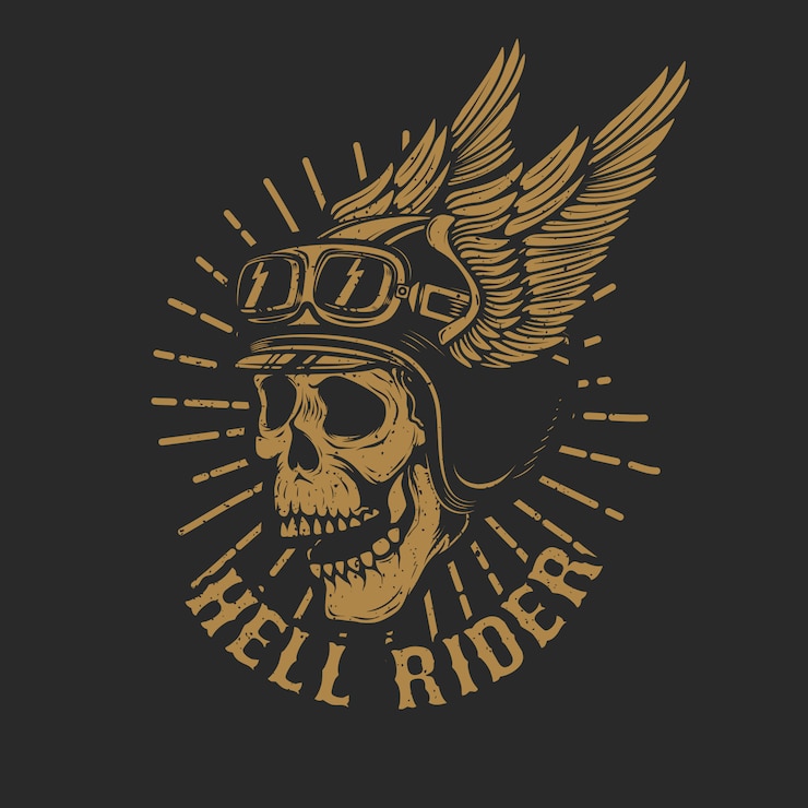 Vector racer skull in winged helmet  on dark background.  element for emblem, poster, t-shirt.  illustration