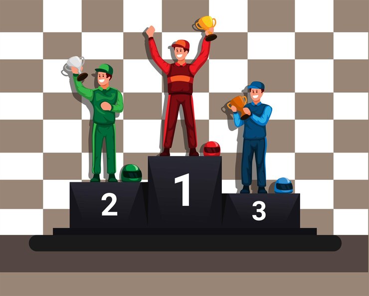 वेक्टर racer winner champion in podium cup thropy award ceremony cartoon illustration vector