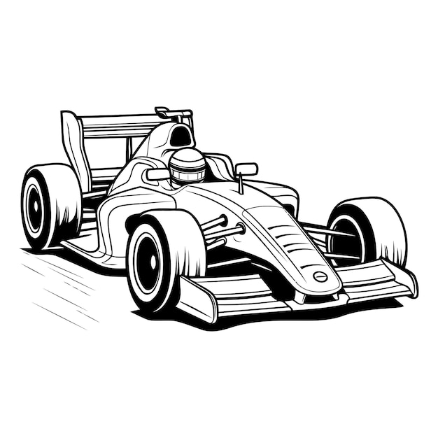 racerauto geïsoleerd op witte achtergrond vector illustratie in zwart-wit