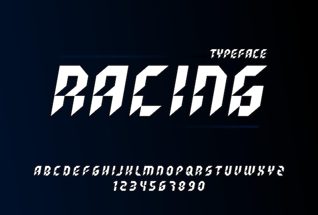 Racestijl Alfabetletters en cijfers vector typografieontwerp