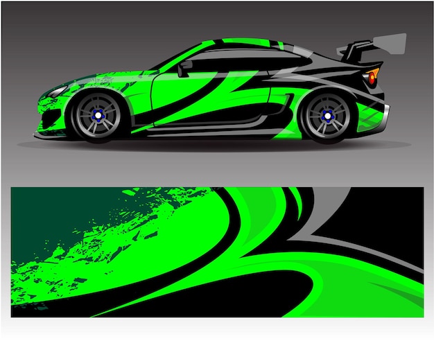 Racewagen sticker wrap ontwerp. Grafische abstracte livery-ontwerpen voor Racing tuning Rally-auto