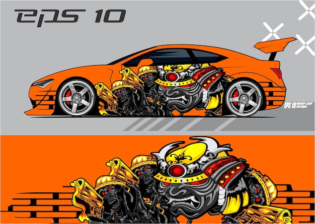 Racewagen wrap ontwerp vector Premium Vector 3d ninja