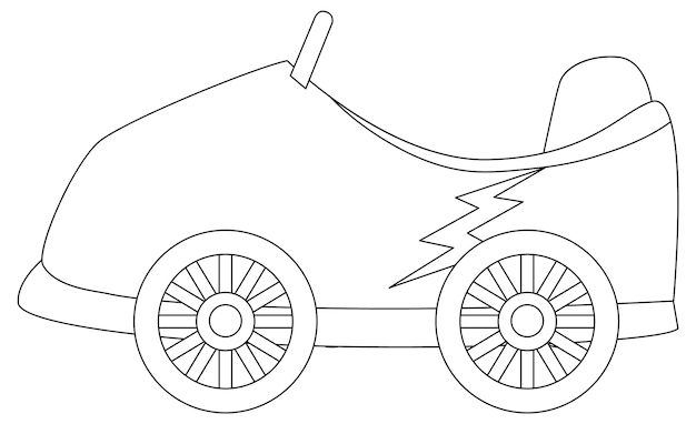 Racewagen zwart-wit doodle karakter